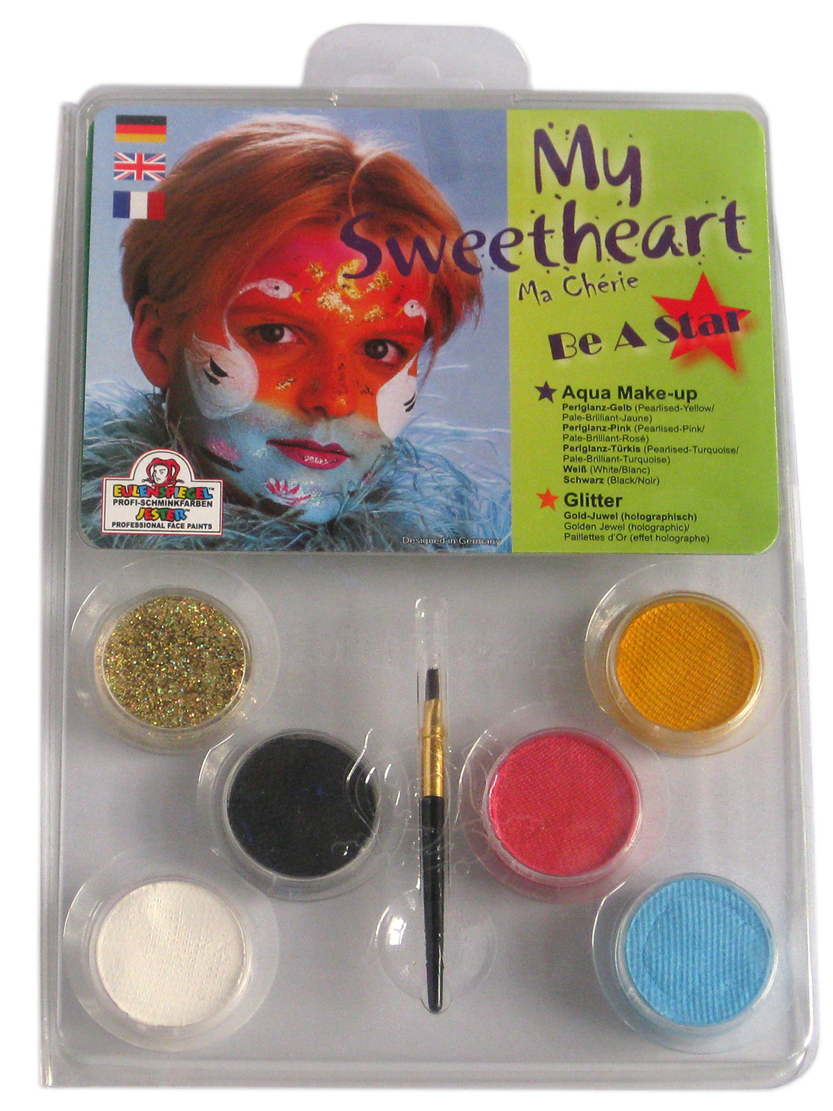 My Sweetheart -Schminkpalette mit Anleitung 5 Farben, 1 Glitzer, 1 Pinsel