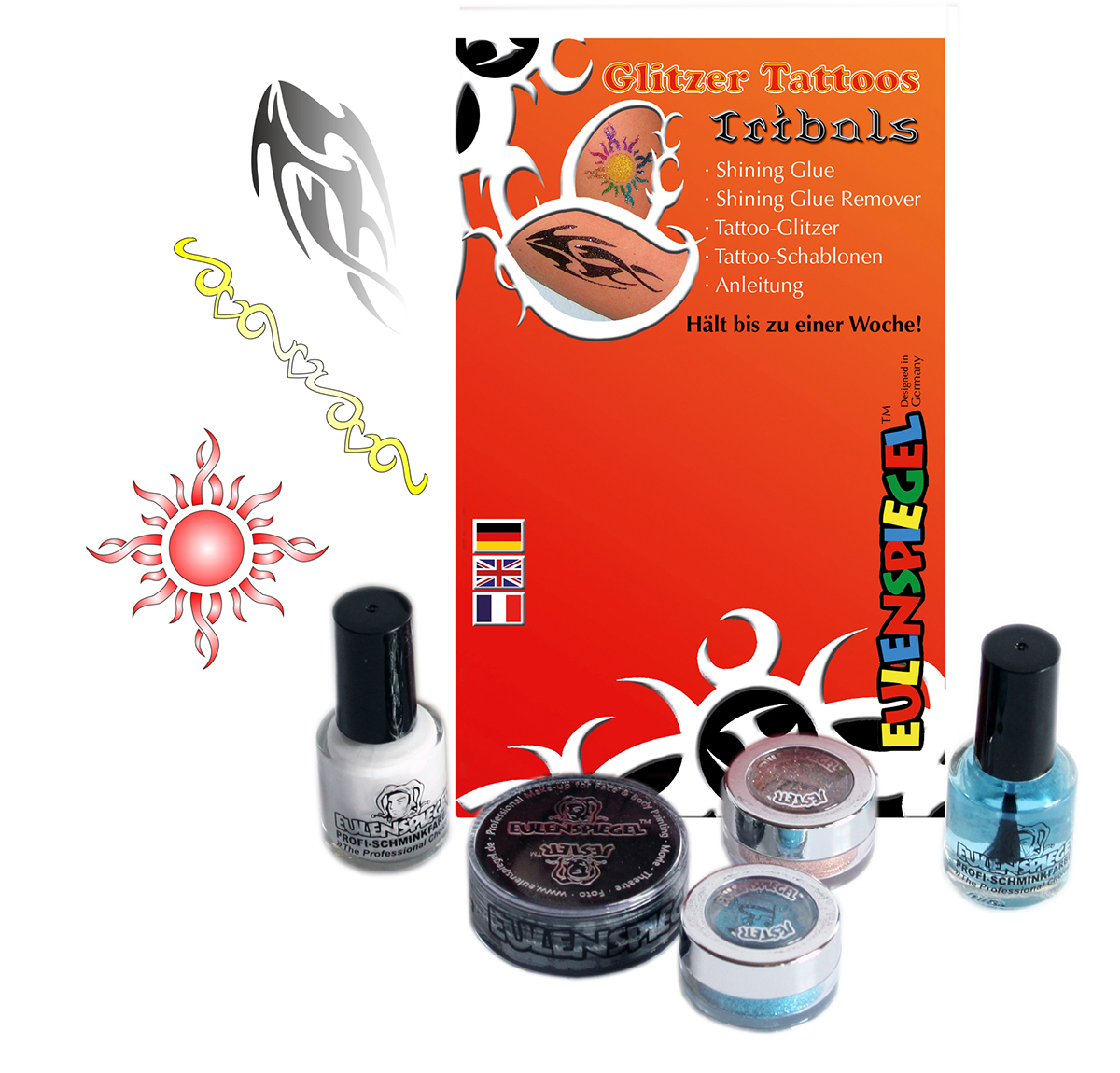 Glitzer Tattoo-Set Tribals Shining Glue, Remover, Glitzer, Schablonen