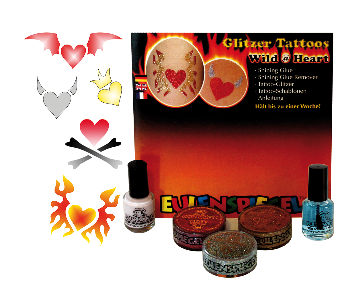 Glitzer Tattoo-Set - Wild @ Heart (XL) Shining Glue, Remover, Glitzer, Schablonen