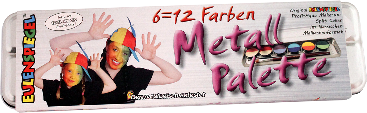 6=12 Farben Metall-Palette - Split Cakes im Metalletui und 1 Profi-Pinsel