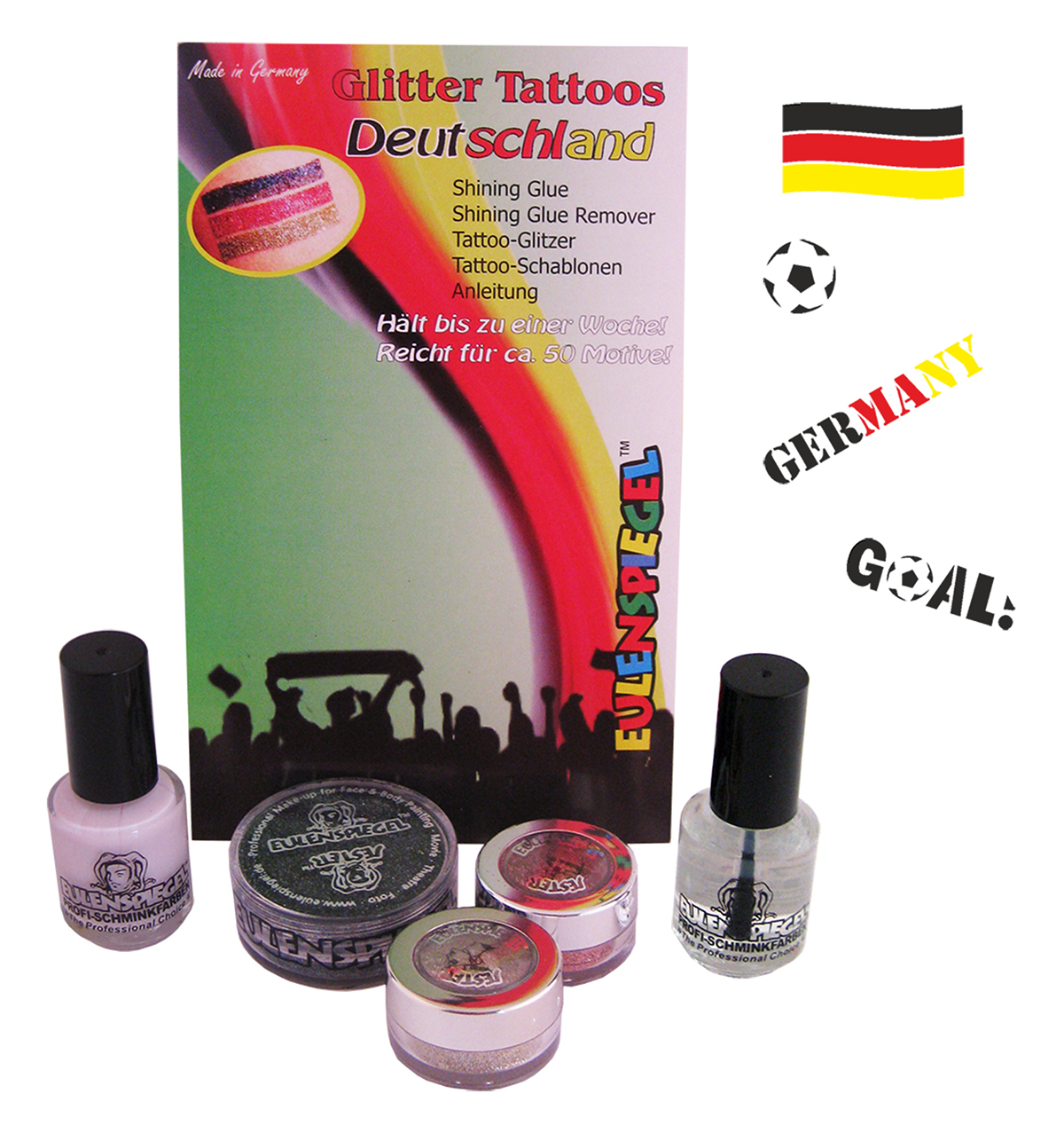 Glitzer Tattoo-Set Deutschland Shining Glue, Remover, Glitzer, Schablonen