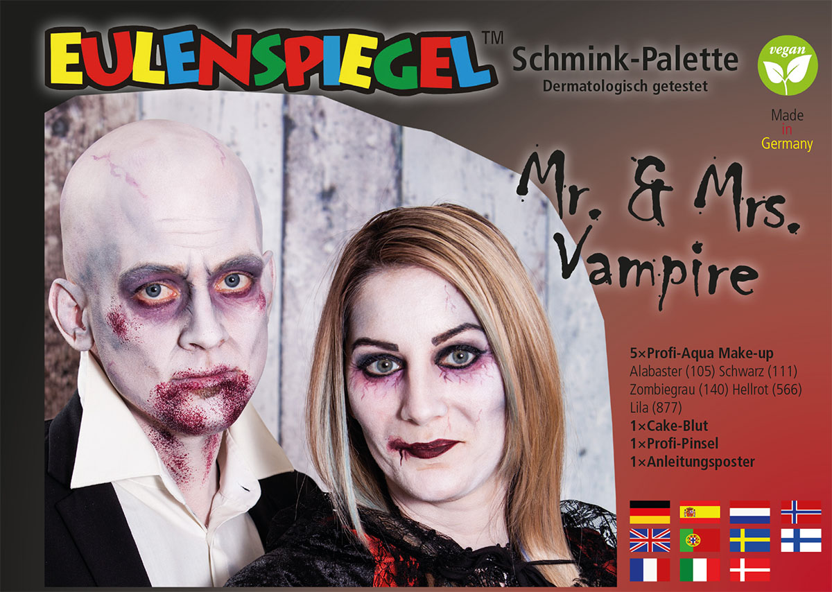 Mr.& Mrs. Vampire - Schminkpalette mit Anleitung 6 Farben, Pinsel und Anleitung