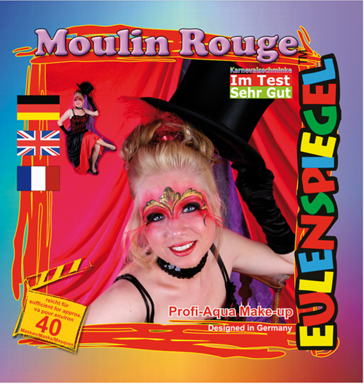 Motiv-Set Moulin Rouge mit 3 Farben, Puder, Pinsel und Anleitung