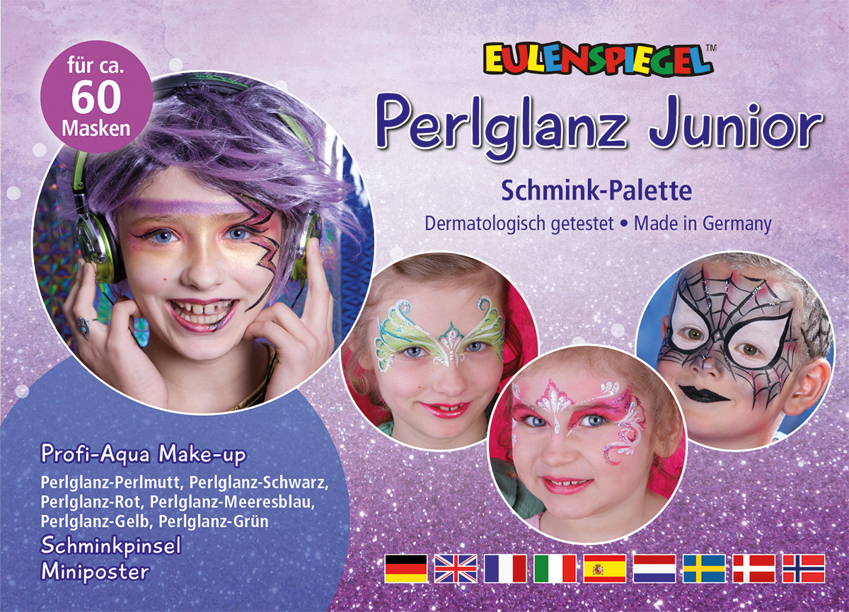 Perlglanz Junior Schmink-Palette 6 Perlglanzfarben, Pinsel und Anleitung