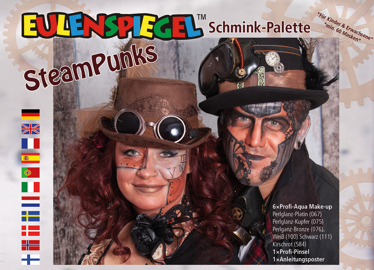 SteamPunks - Schminkpalette mit Anleitung 6 Farben, Pinsel und Anleitung