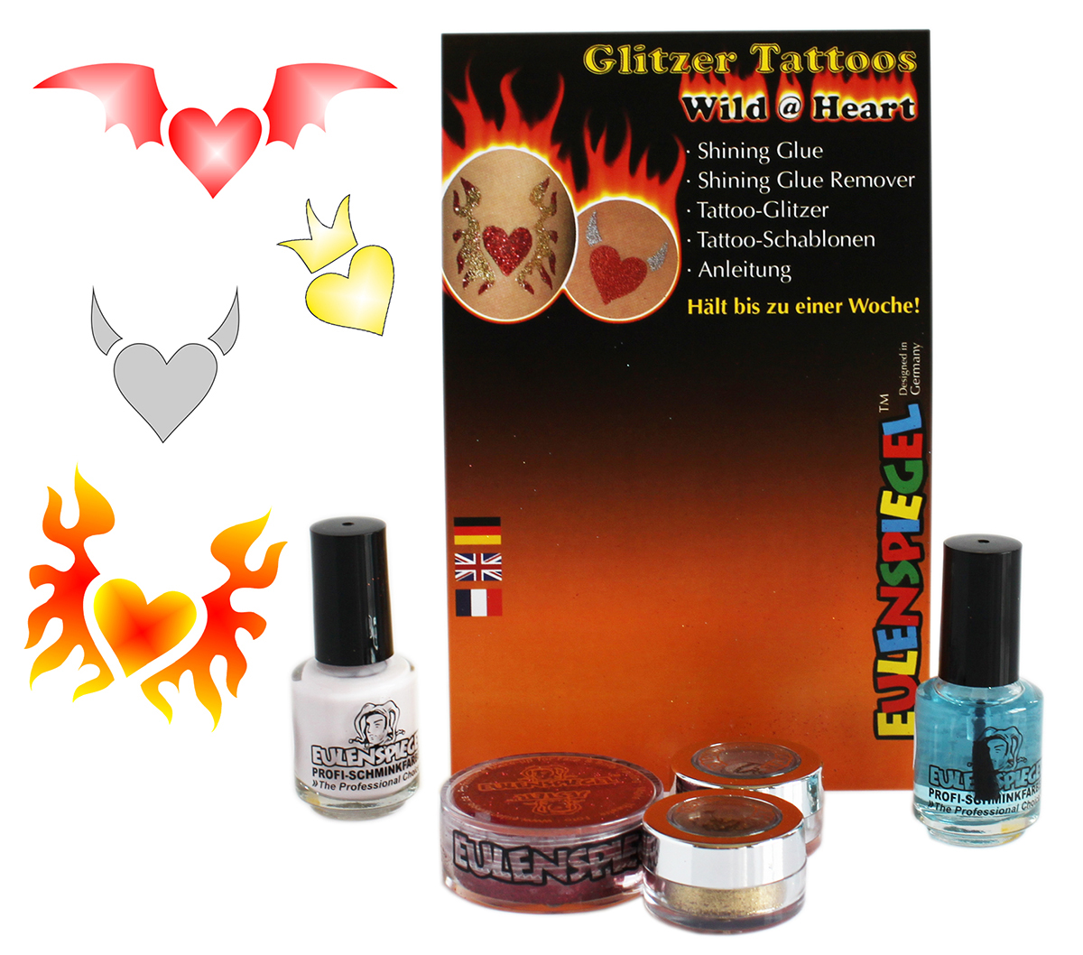 Glitzer Tattoo-Set Wild @ Heart Shining Glue, Remover, Glitzer, Schablonen