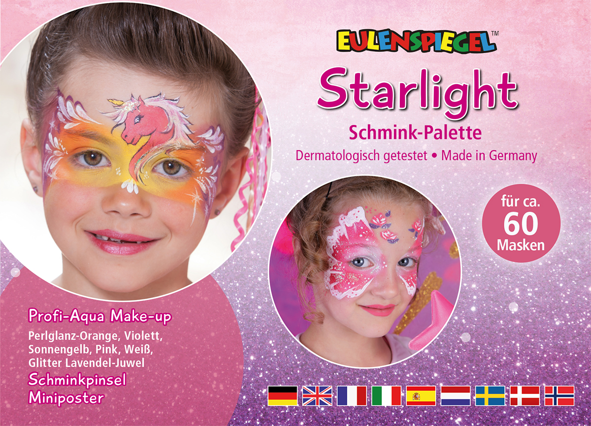 Starlight - Schminkpalette mit Anleitung 5 Farben, 1 Glitzer, 1 Pinsel